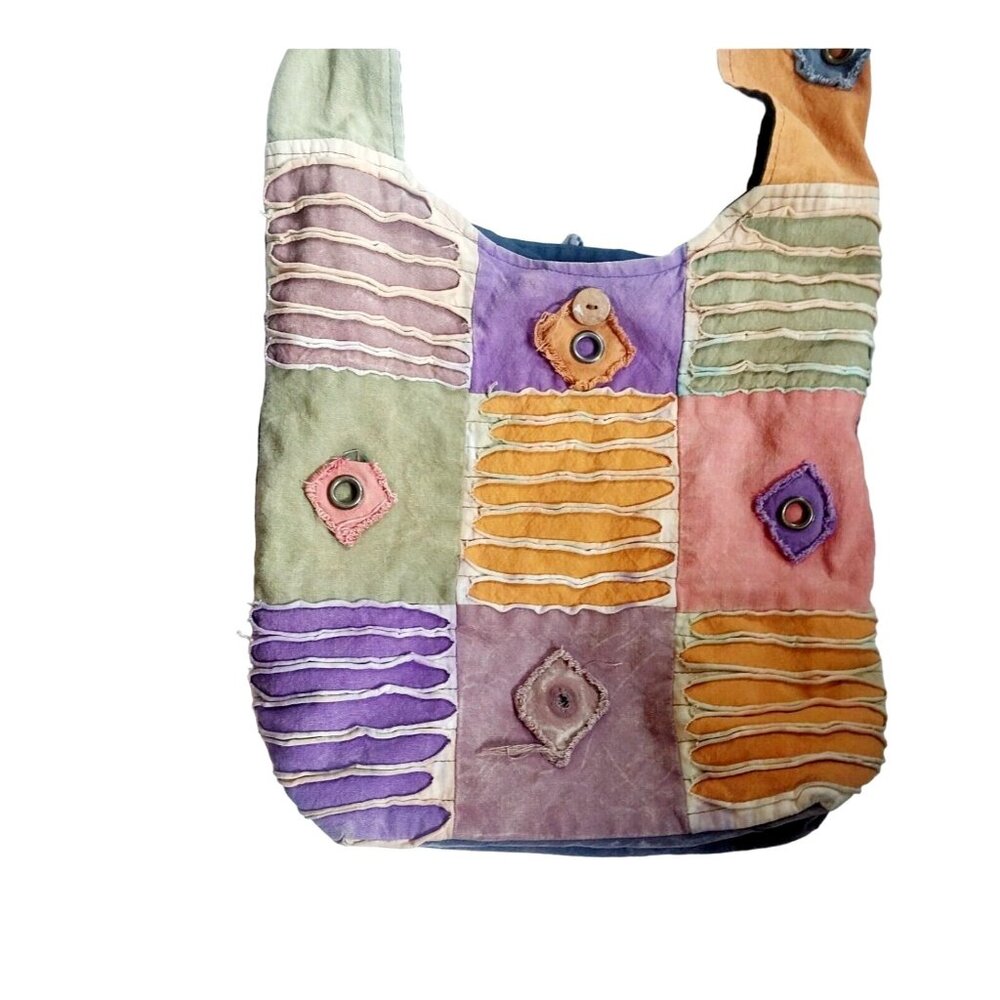 Handmade Patchwork Boho Shoulder Bag With Adjustable Strap & Zipper Pocket
